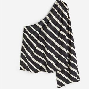 H&M Black and White Asymmetrical One-Shoulder Stripe Top